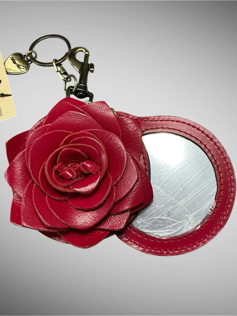 Patricia Nash Parisian Rose Leather Bag Charm Mirror Keychain NWT